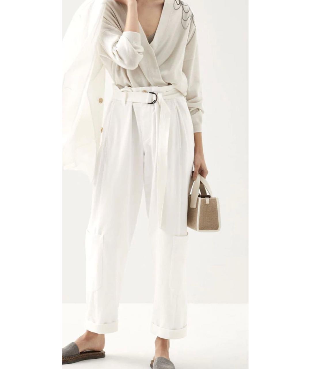 BRUNELLO CUCINELLI Белые хлопко-эластановые брюки широкие, фото 5