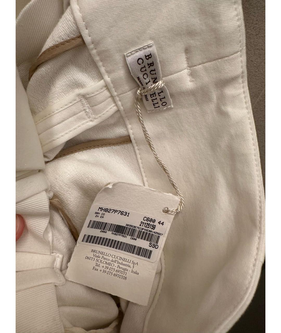 BRUNELLO CUCINELLI Белые хлопко-эластановые брюки широкие, фото 3