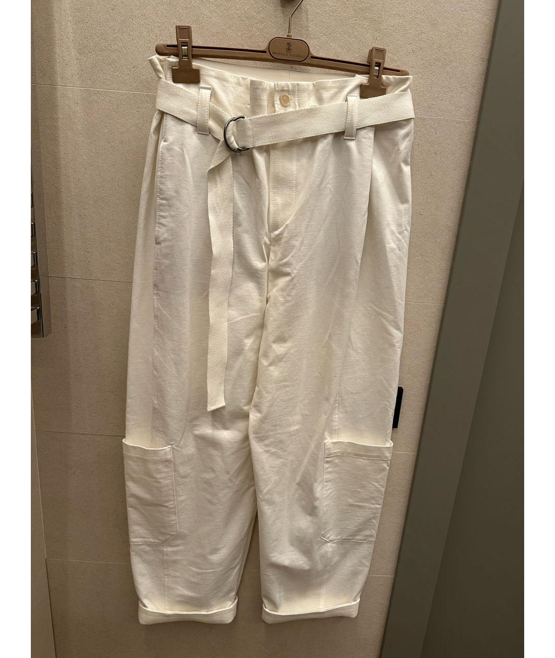 BRUNELLO CUCINELLI Белые хлопко-эластановые брюки широкие, фото 7