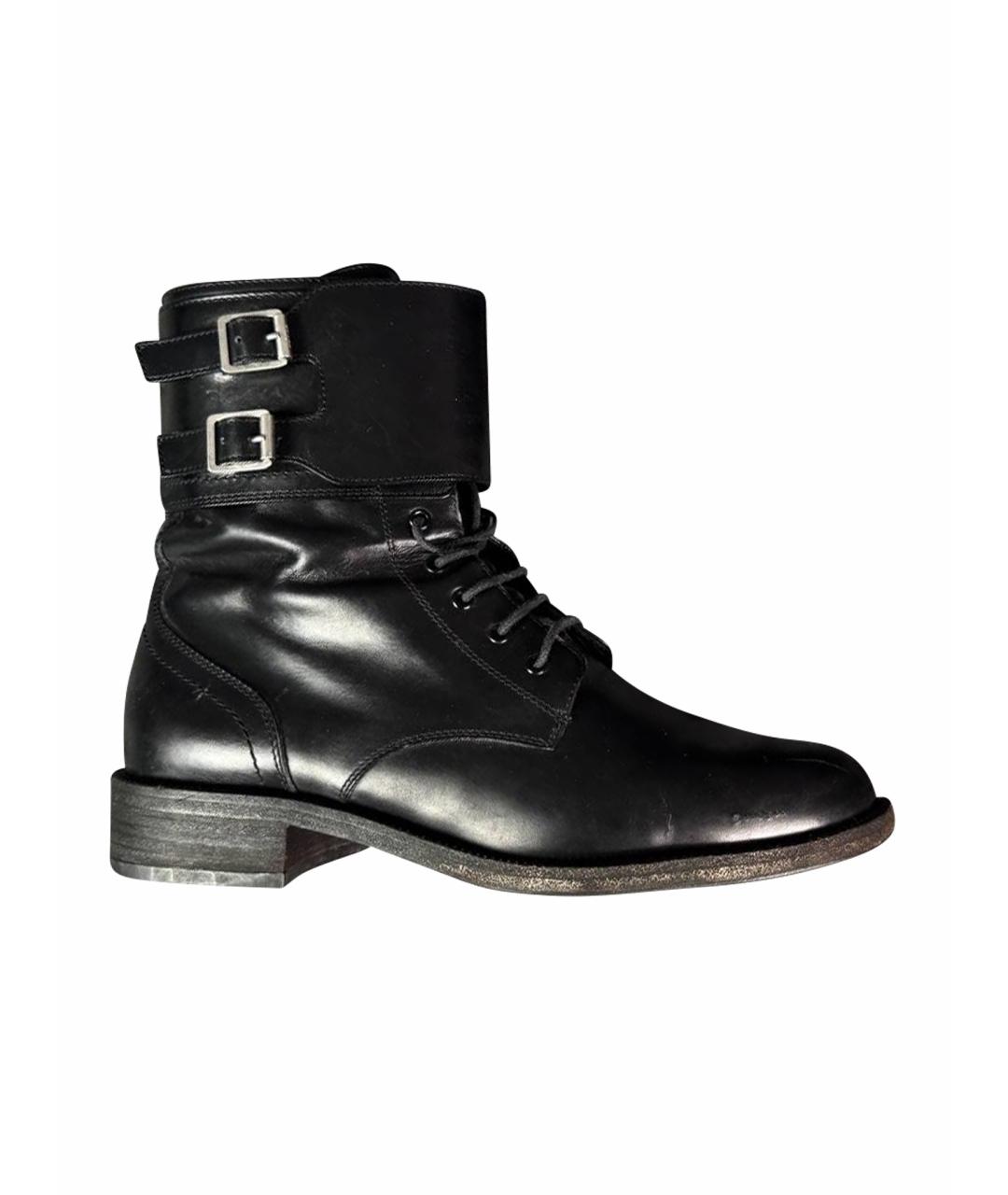 SAINT LAURENT Черные кожаные ботинки, фото 1