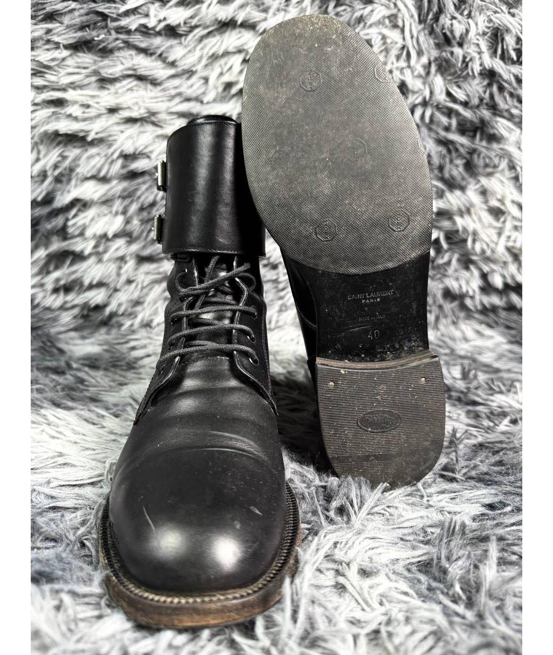 SAINT LAURENT Черные кожаные ботинки, фото 2