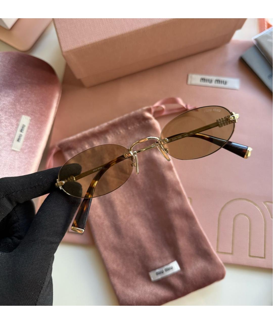 MIU MIU Желтые металлические солнцезащитные очки, фото 2