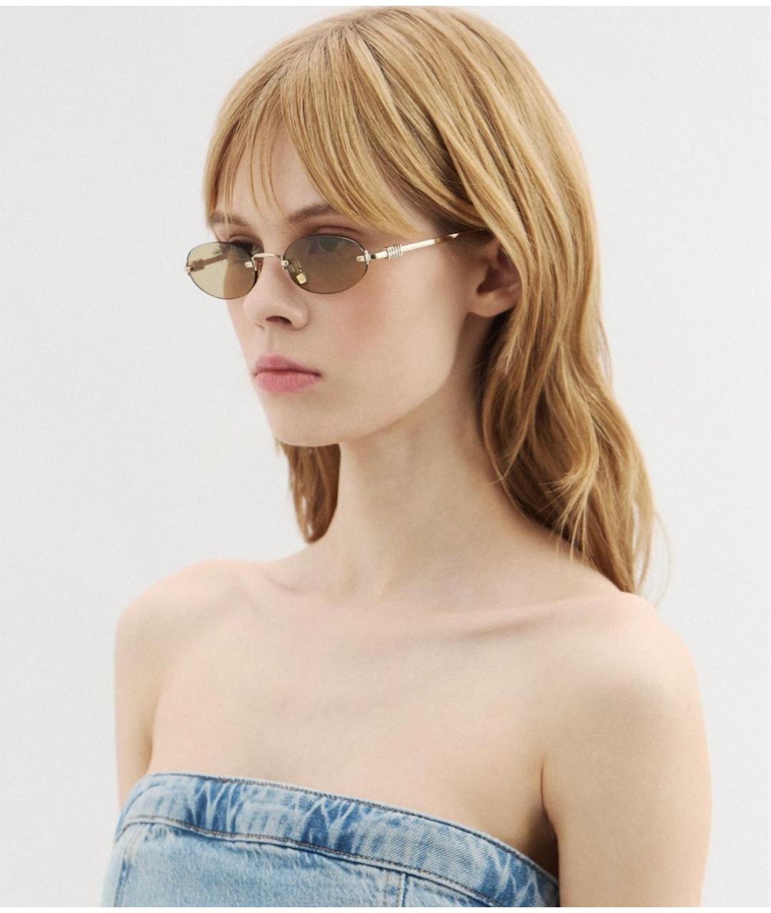 MIU MIU Желтые металлические солнцезащитные очки, фото 7