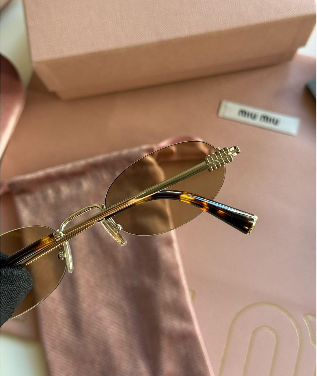 MIU MIU Желтые металлические солнцезащитные очки, фото 3