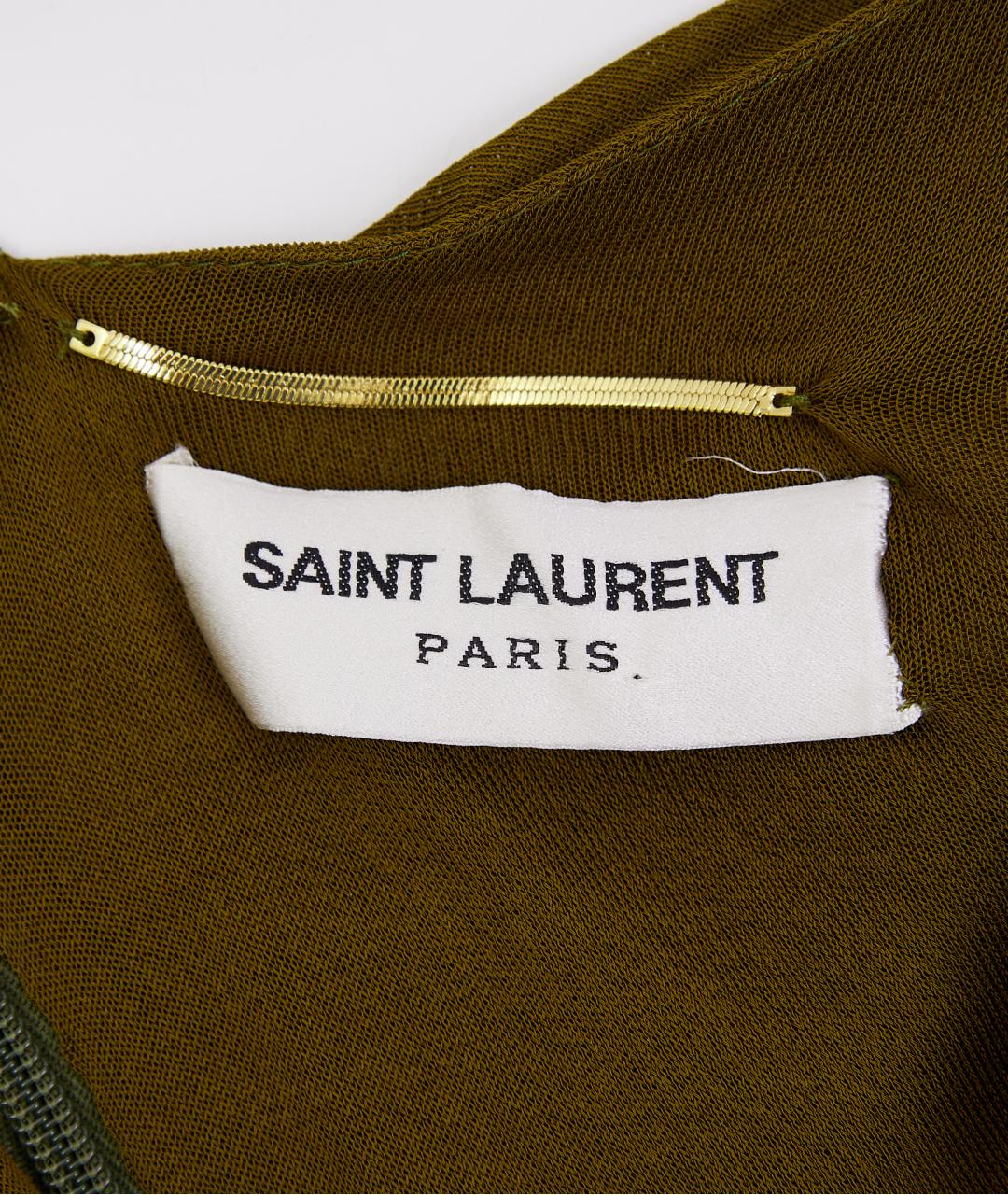 SAINT LAURENT Хаки вискозное вечернее платье, фото 3
