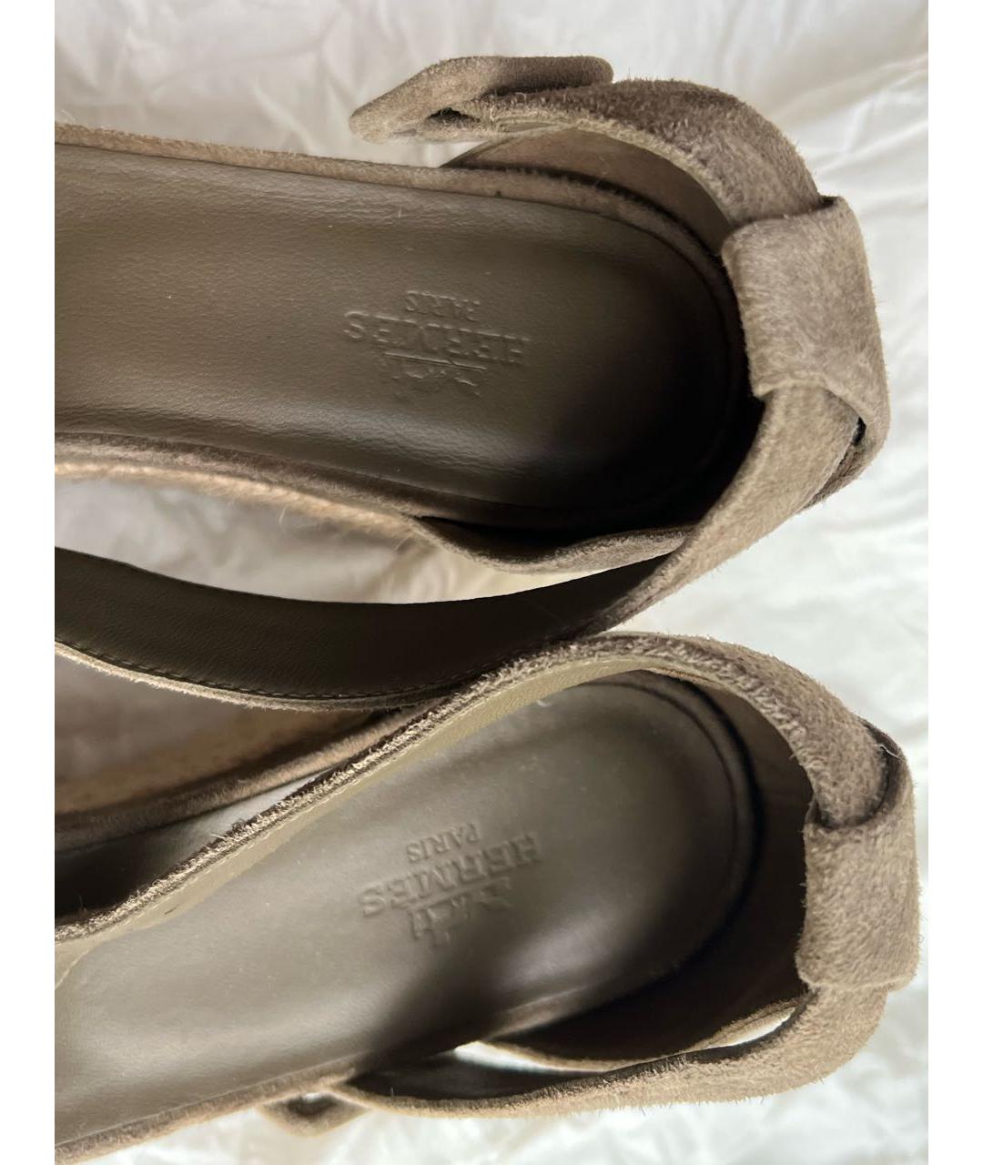 HERMES Хаки замшевые босоножки, фото 4