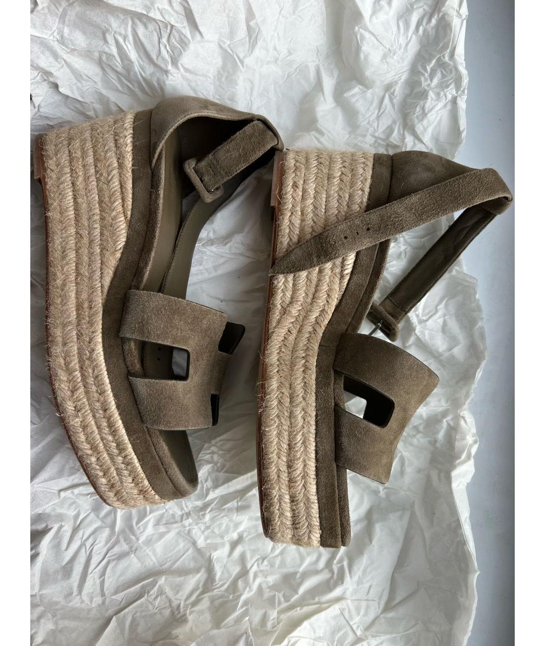 HERMES Хаки замшевые босоножки, фото 5