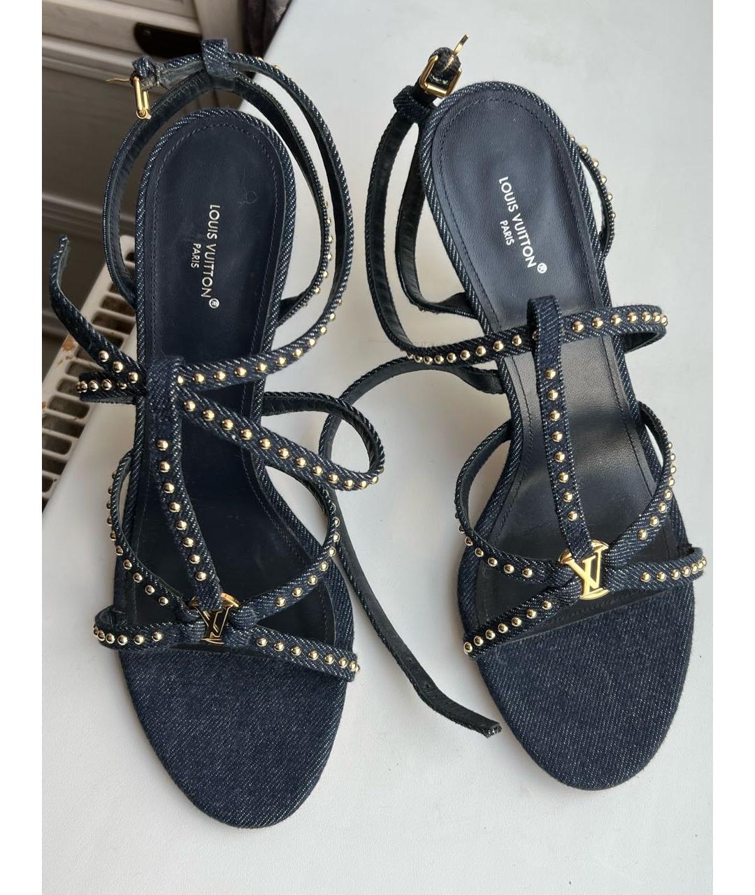 LOUIS VUITTON Темно-синие текстильные босоножки, фото 2