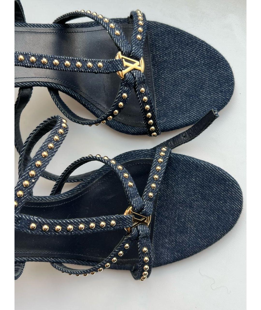 LOUIS VUITTON Темно-синие текстильные босоножки, фото 3