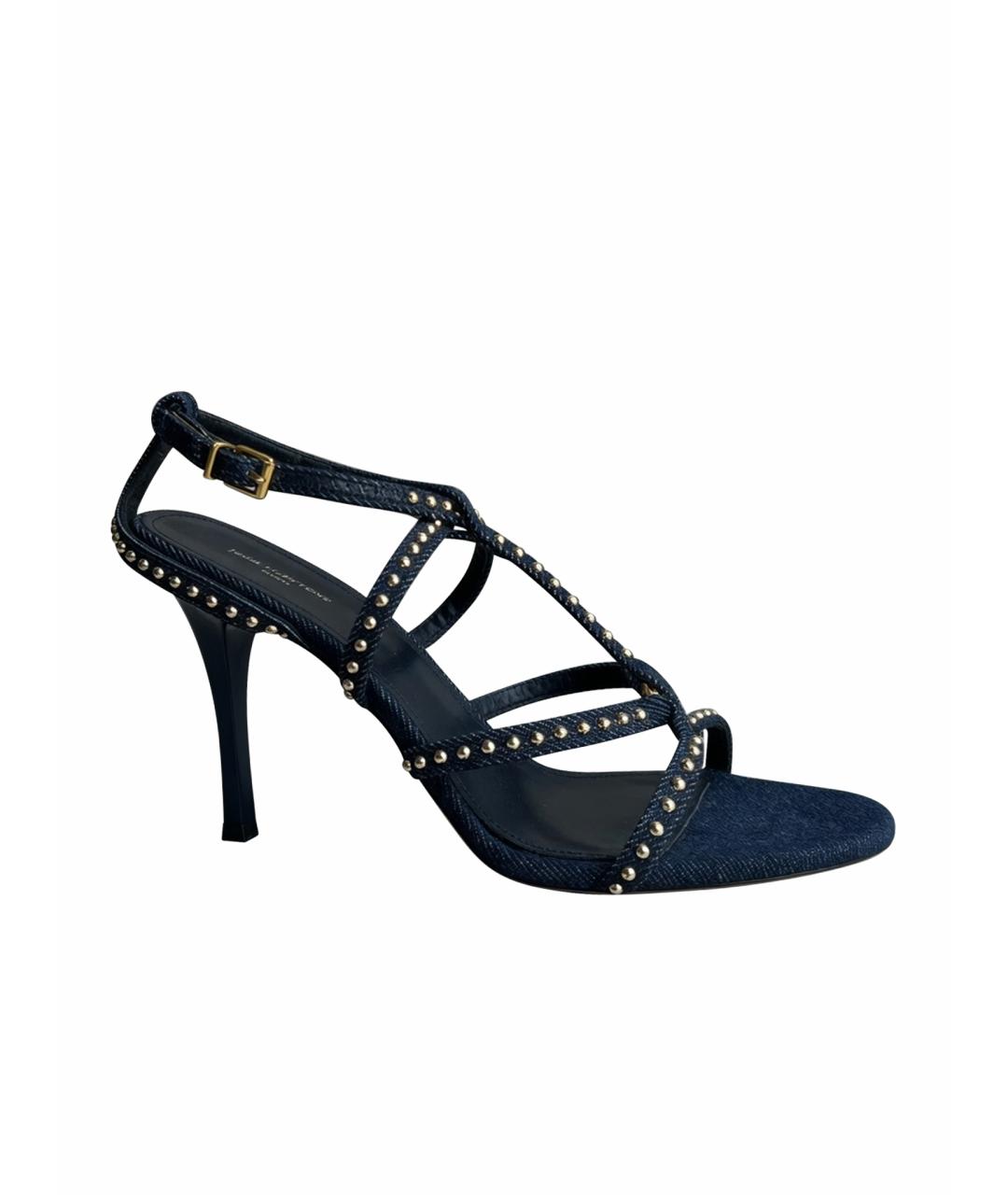 LOUIS VUITTON Темно-синие текстильные босоножки, фото 1