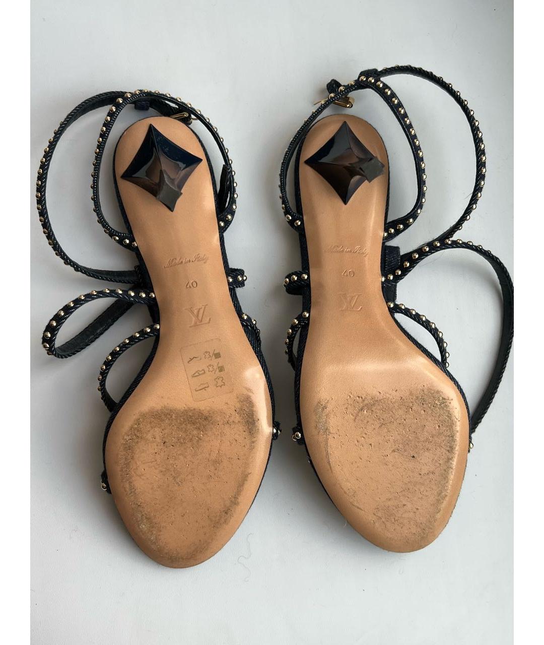 LOUIS VUITTON Темно-синие текстильные босоножки, фото 4