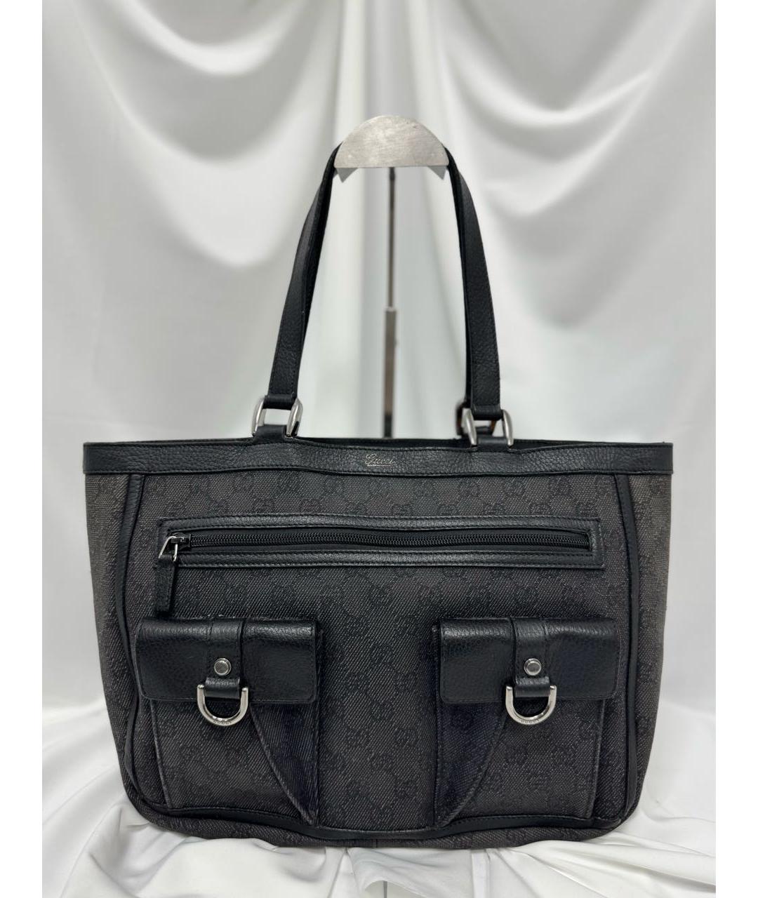 GUCCI Черная кожаная сумка тоут, фото 5