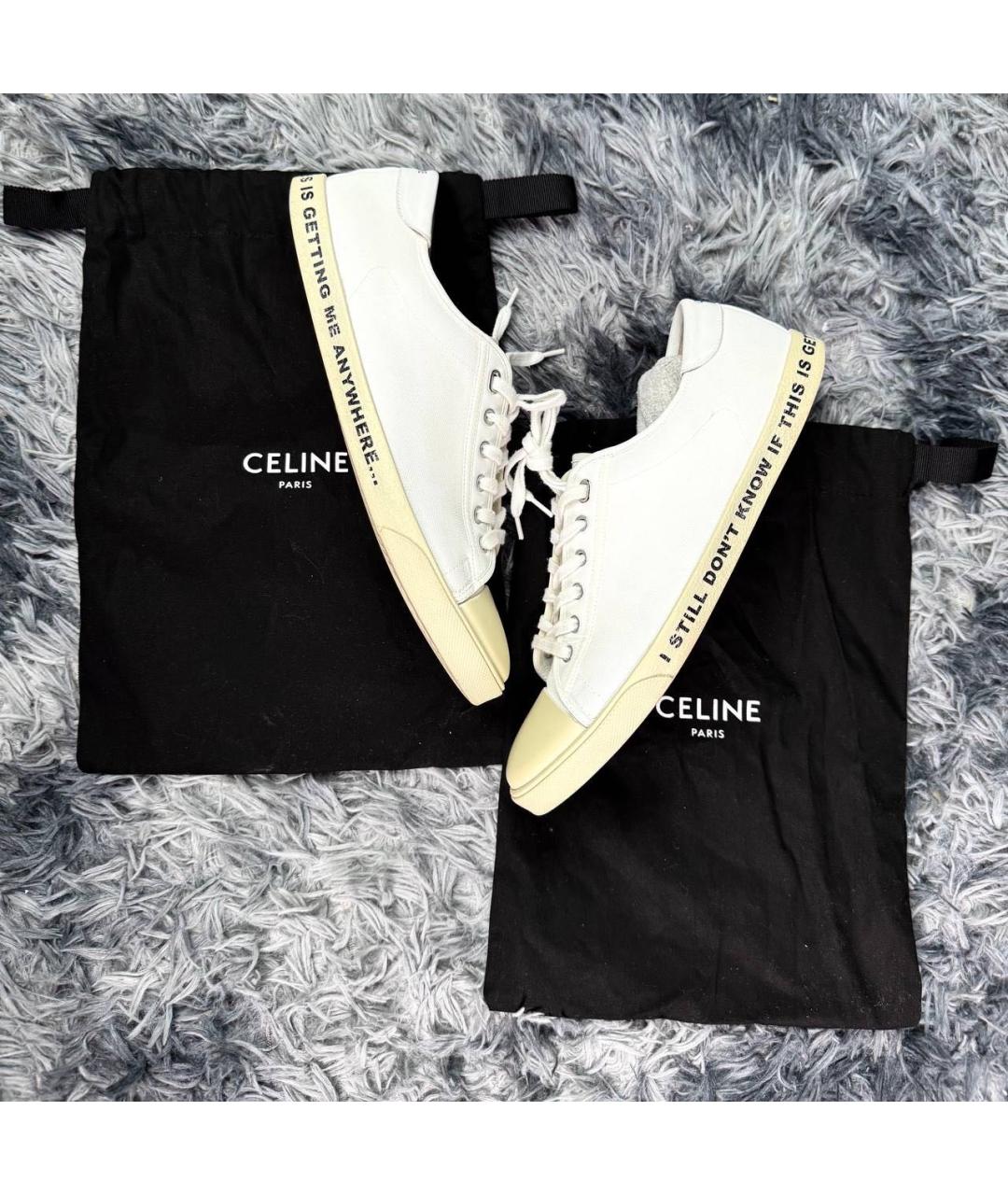 CELINE Белые кожаные низкие кроссовки / кеды, фото 2