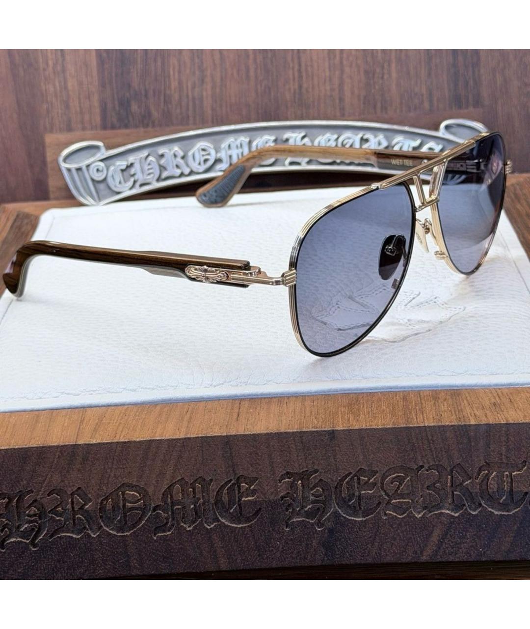 CHROME HEARTS Золотые металлические солнцезащитные очки, фото 3