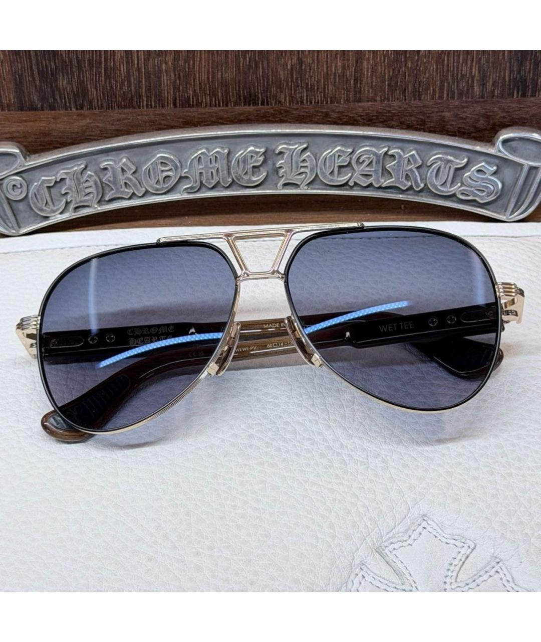 CHROME HEARTS Золотые металлические солнцезащитные очки, фото 8