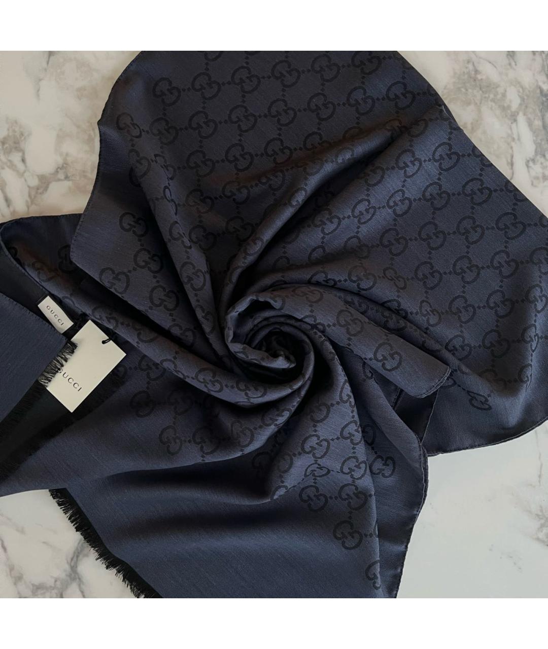 GUCCI Темно-синий шерстяной шарф, фото 4
