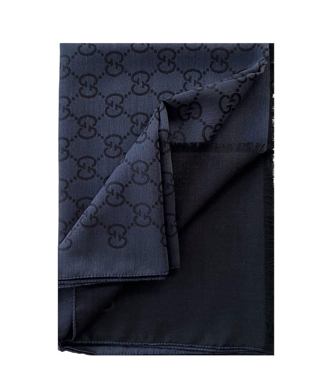 GUCCI Темно-синий шерстяной шарф, фото 1
