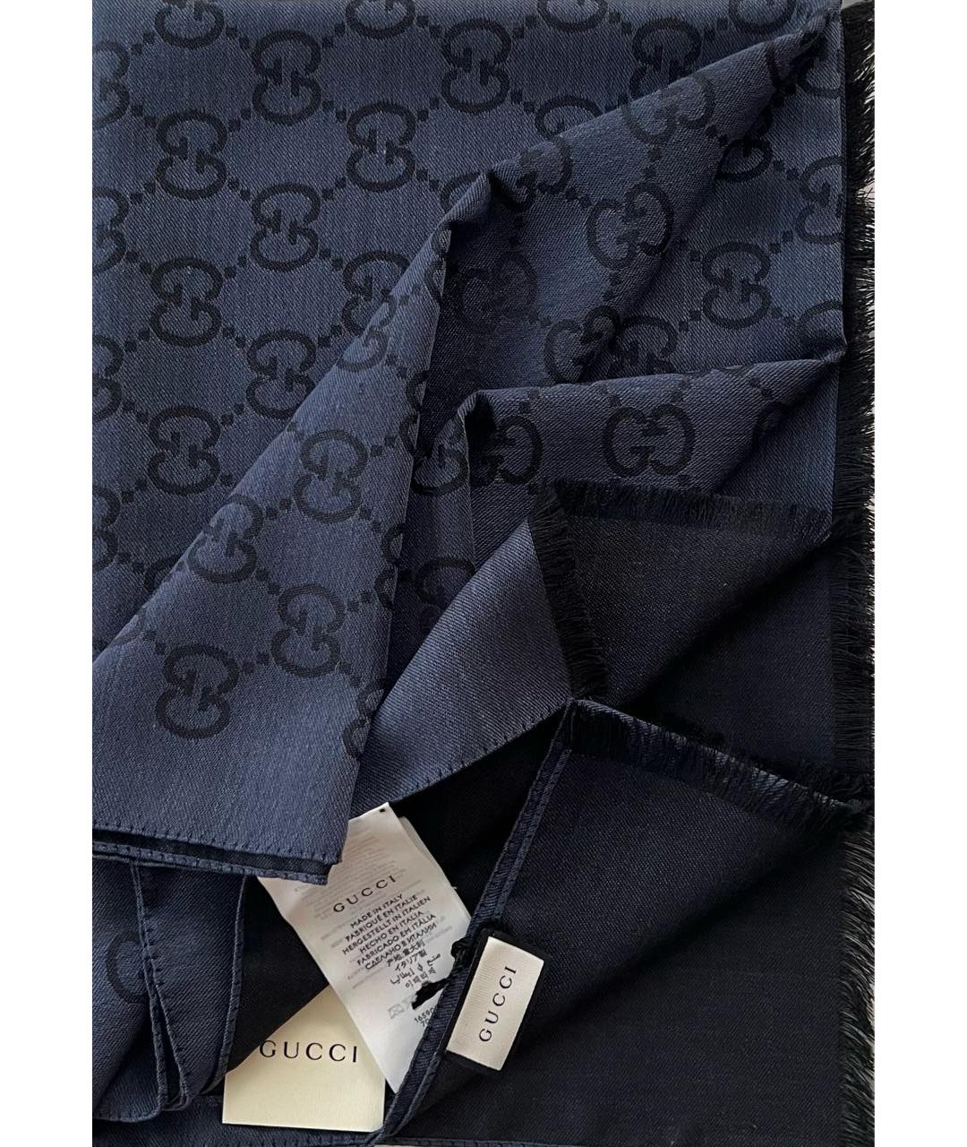 GUCCI Темно-синий шерстяной шарф, фото 5