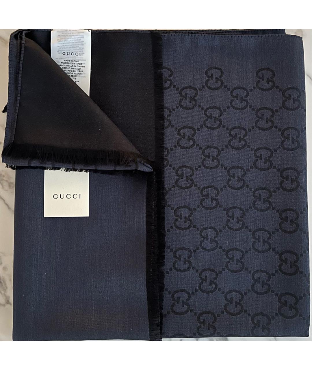GUCCI Темно-синий шерстяной шарф, фото 7