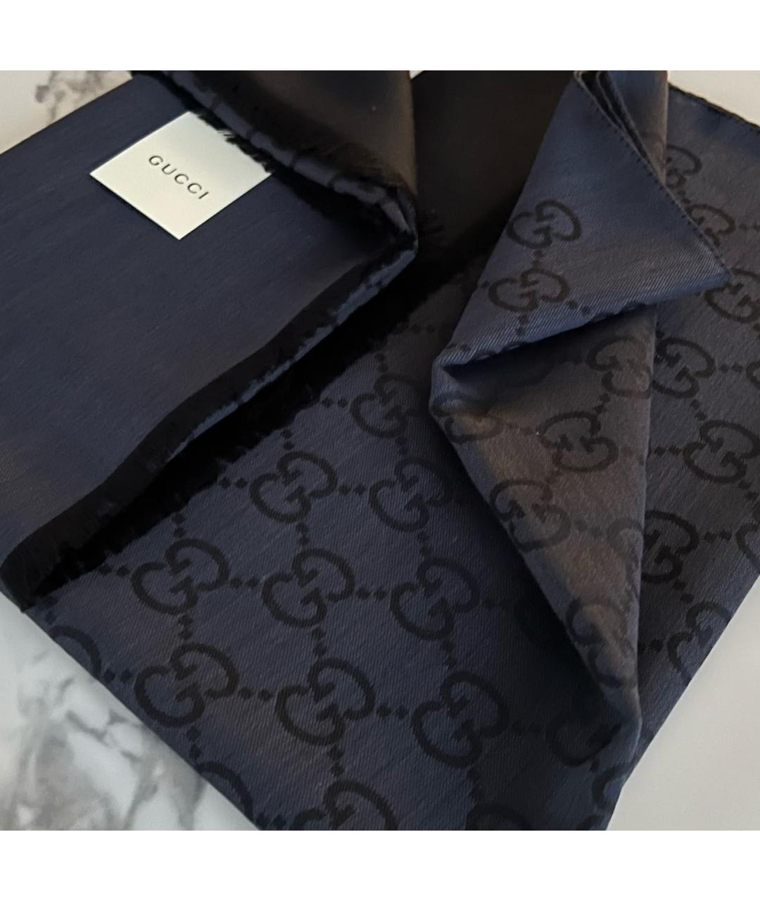 GUCCI Темно-синий шерстяной шарф, фото 8