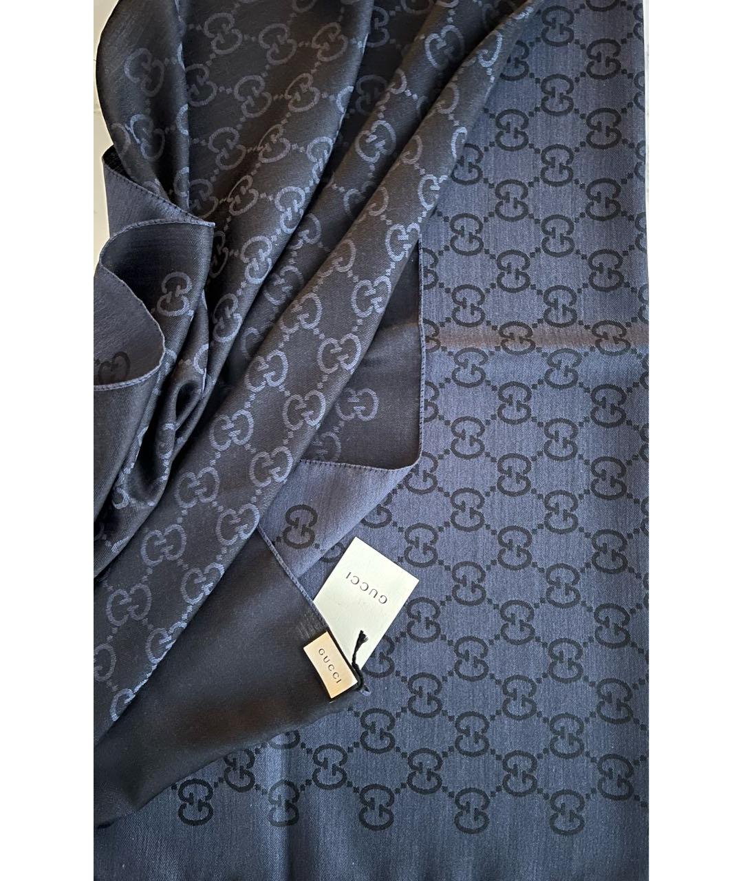 GUCCI Темно-синий шерстяной шарф, фото 2