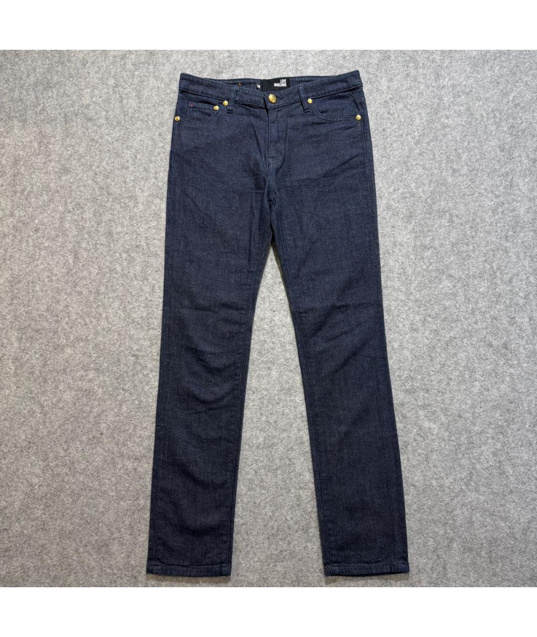 LOVE MOSCHINO Темно-синие хлопко-эластановые прямые джинсы, фото 9