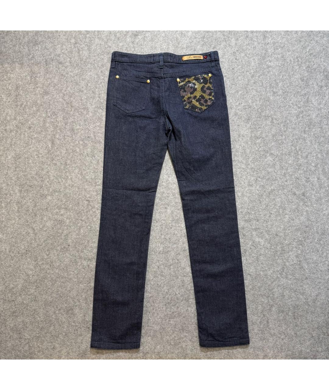 LOVE MOSCHINO Темно-синие хлопко-эластановые прямые джинсы, фото 2
