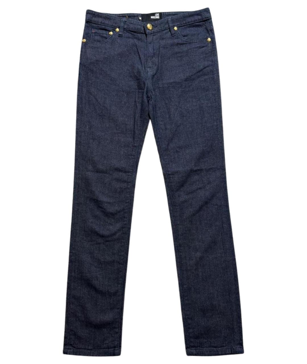 LOVE MOSCHINO Темно-синие хлопко-эластановые прямые джинсы, фото 1
