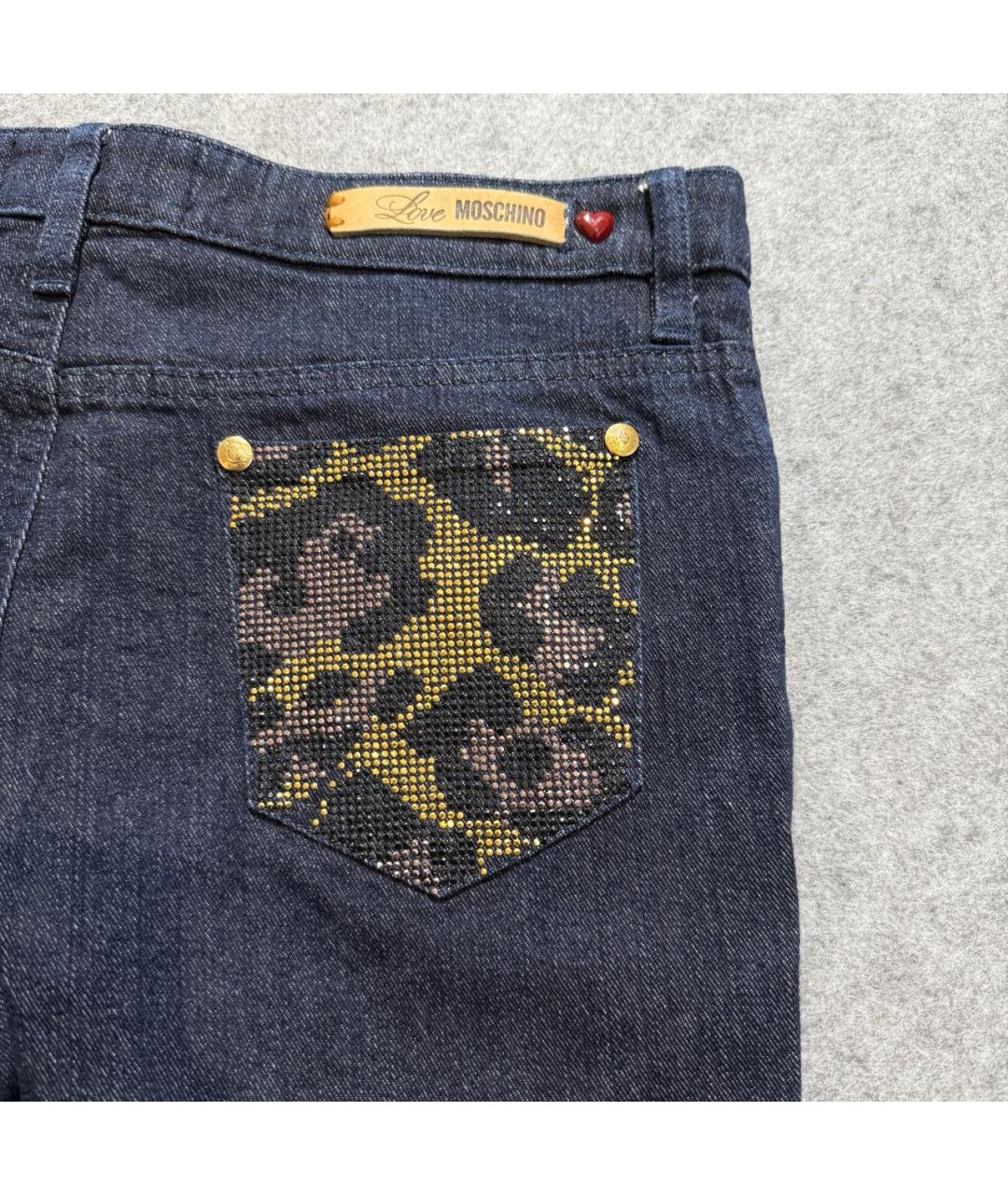 LOVE MOSCHINO Темно-синие хлопко-эластановые прямые джинсы, фото 4