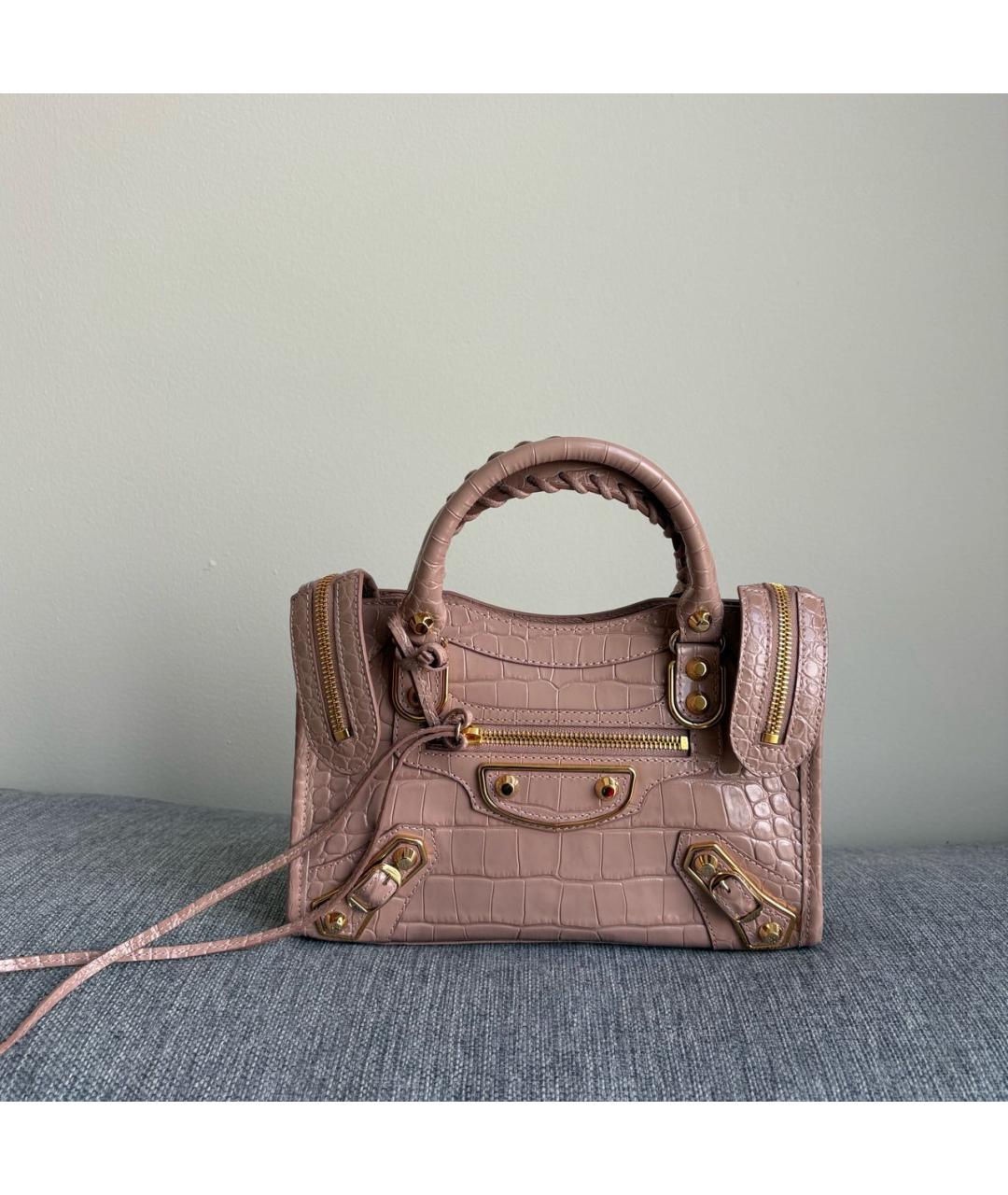 BALENCIAGA Бежевая кожаная сумка с короткими ручками, фото 5