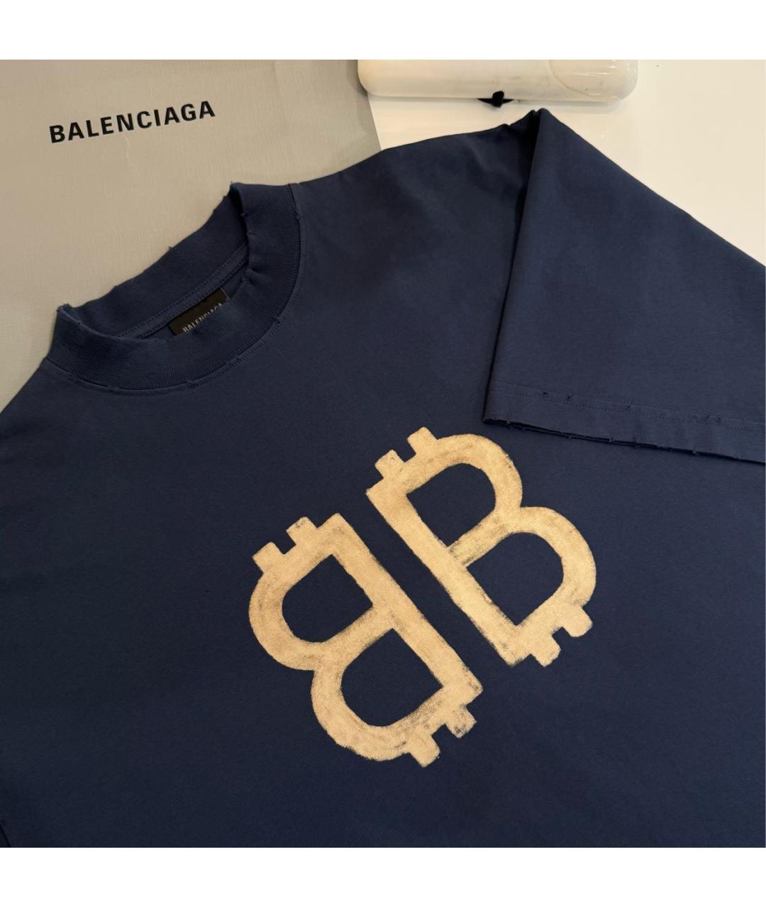 BALENCIAGA Темно-синяя футболка, фото 6