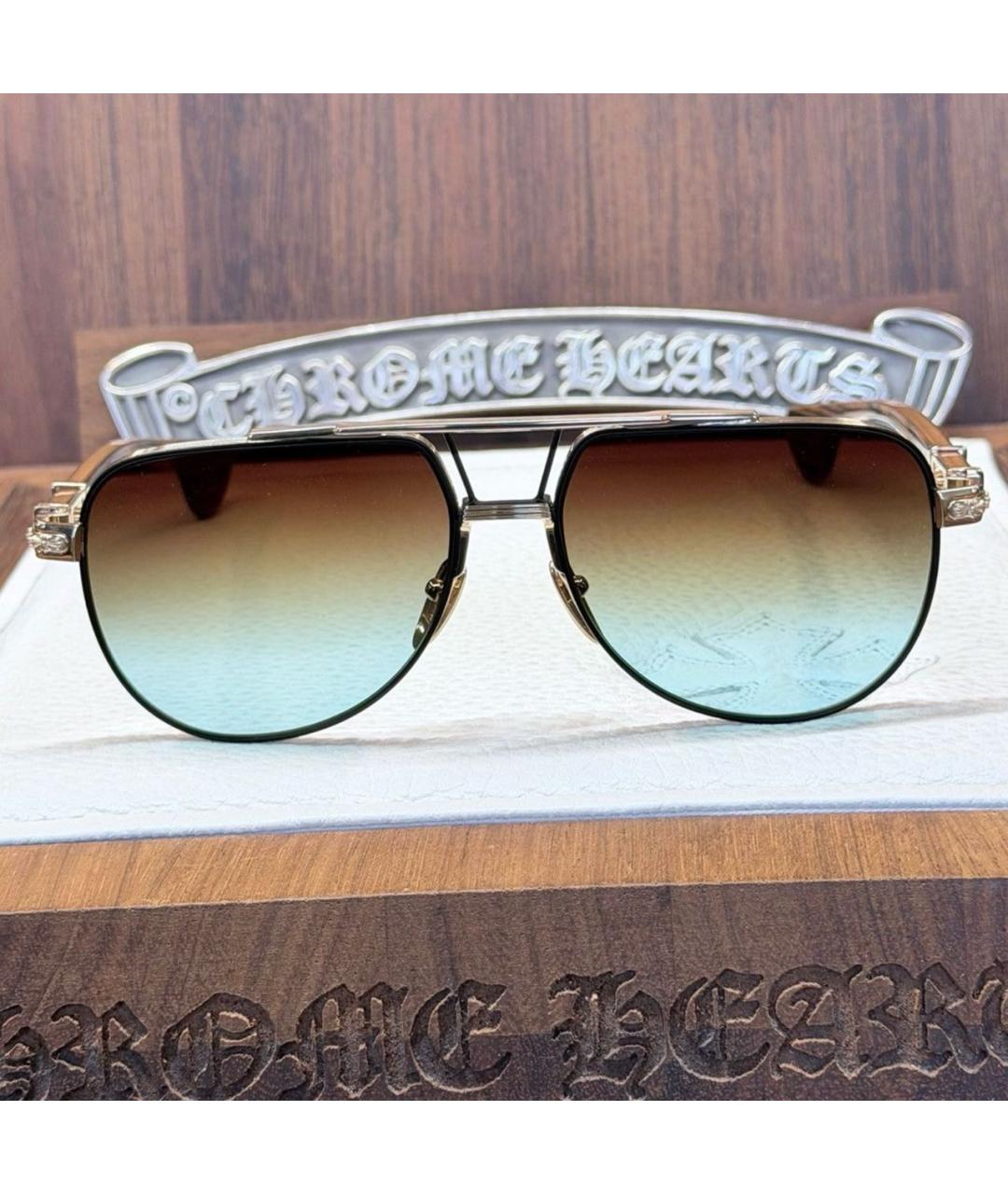 CHROME HEARTS Золотые металлические солнцезащитные очки, фото 3