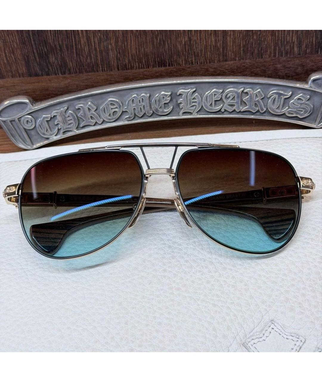 CHROME HEARTS Золотые металлические солнцезащитные очки, фото 9