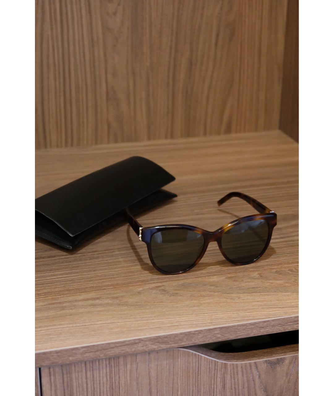 SAINT LAURENT Коричневые пластиковые солнцезащитные очки, фото 7