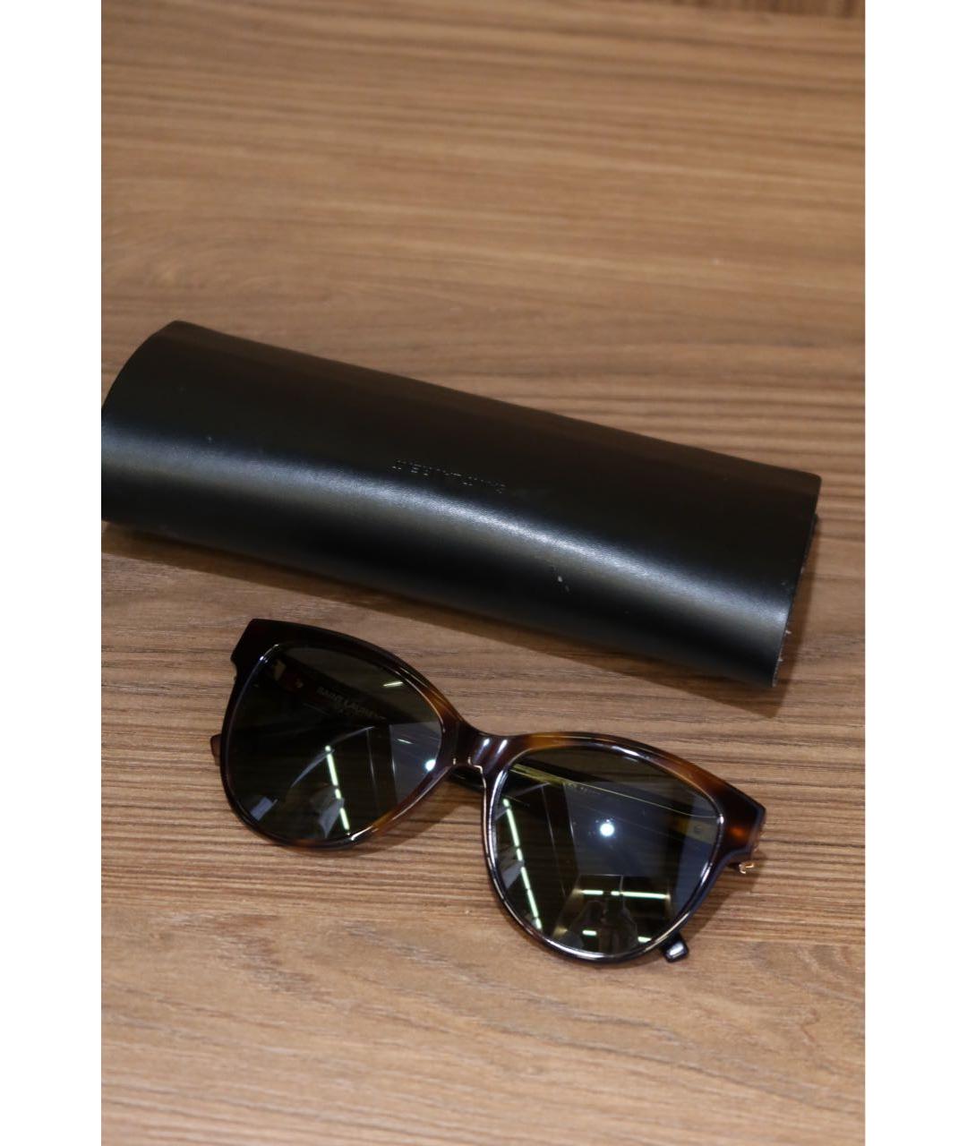 SAINT LAURENT Коричневые пластиковые солнцезащитные очки, фото 2