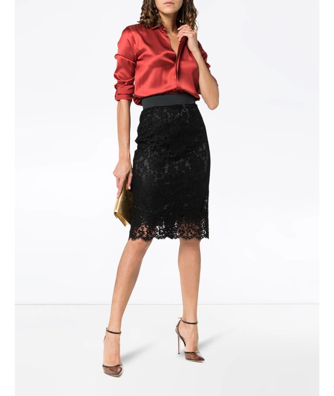 DOLCE&GABBANA Черная хлопковая юбка миди, фото 2