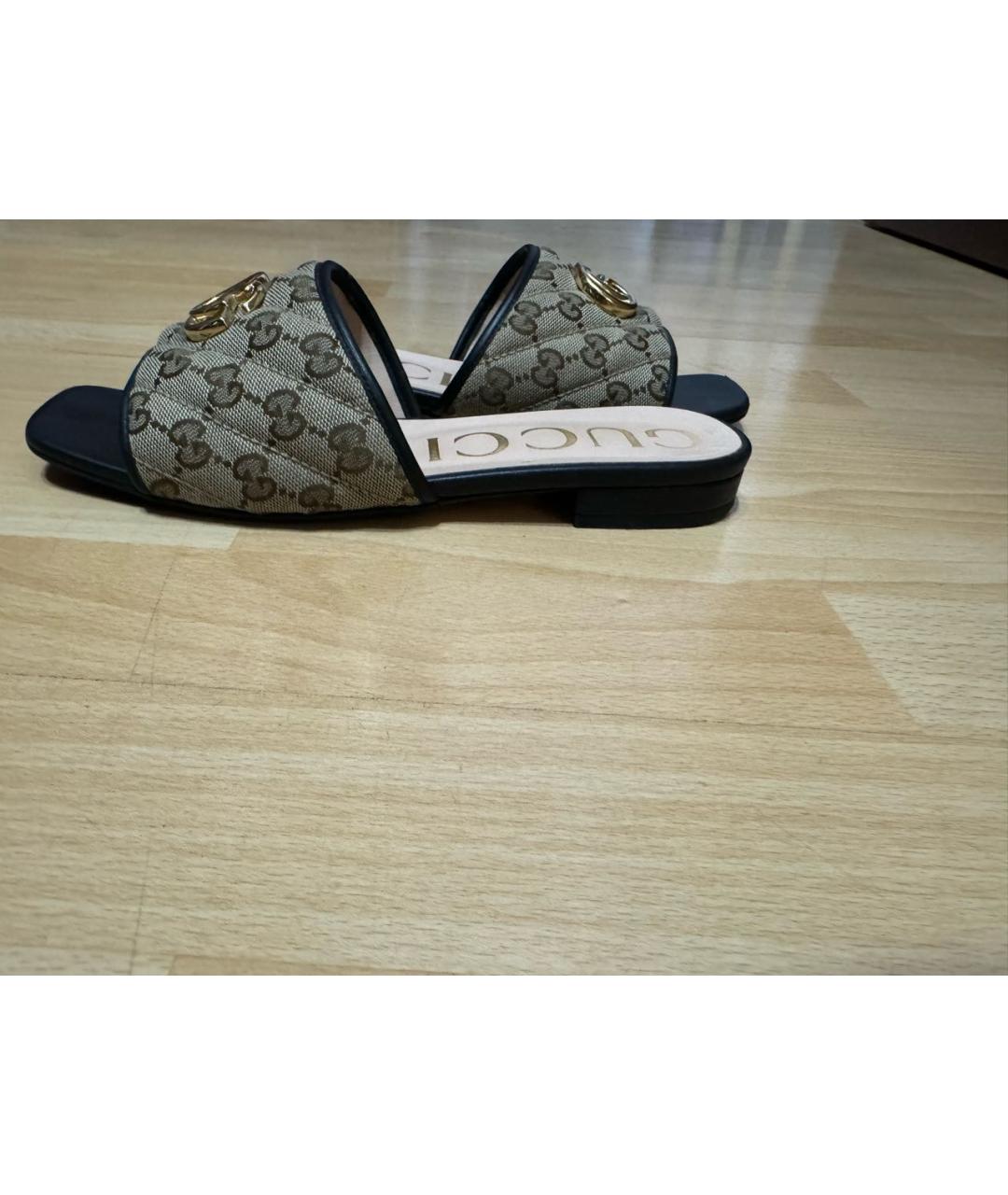 GUCCI Коричневые кожаные шлепанцы, фото 3