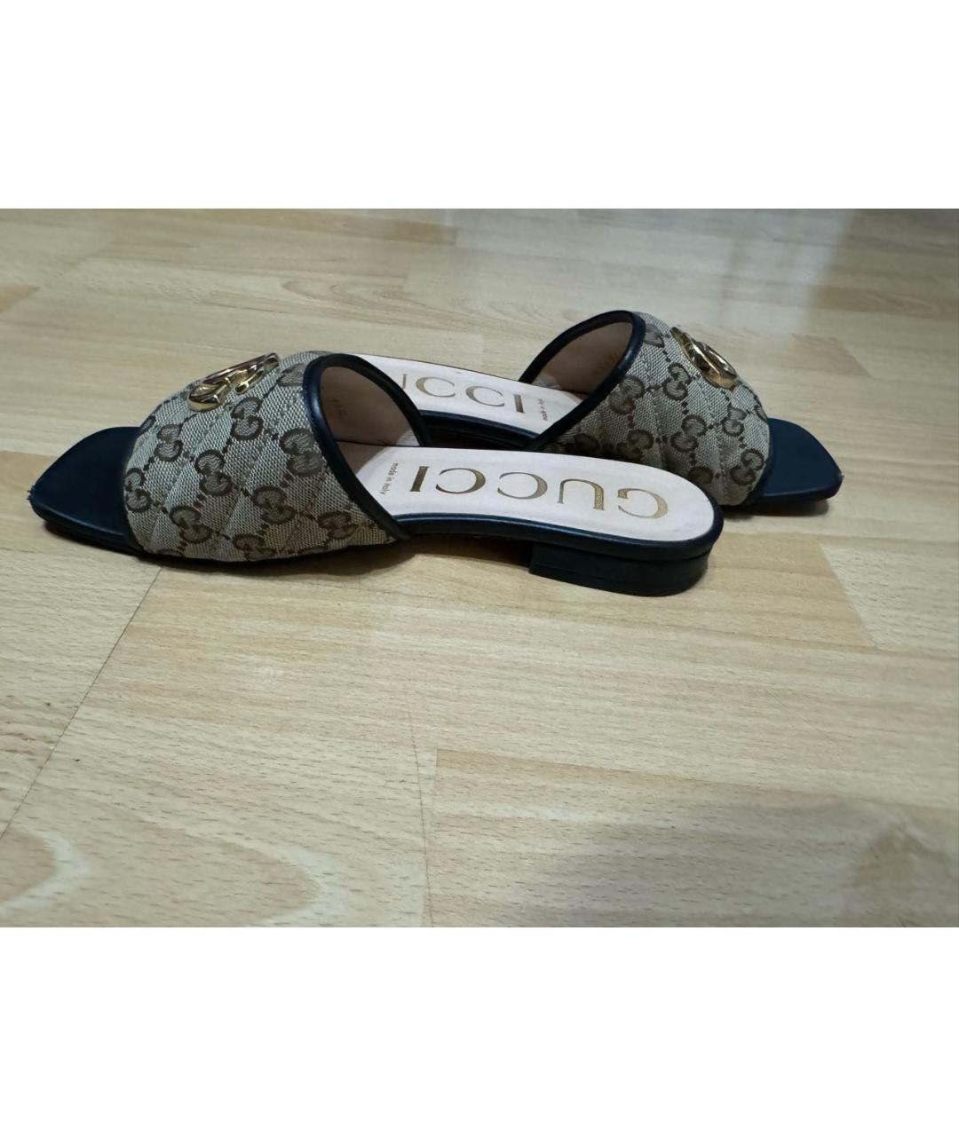 GUCCI Коричневые кожаные шлепанцы, фото 4