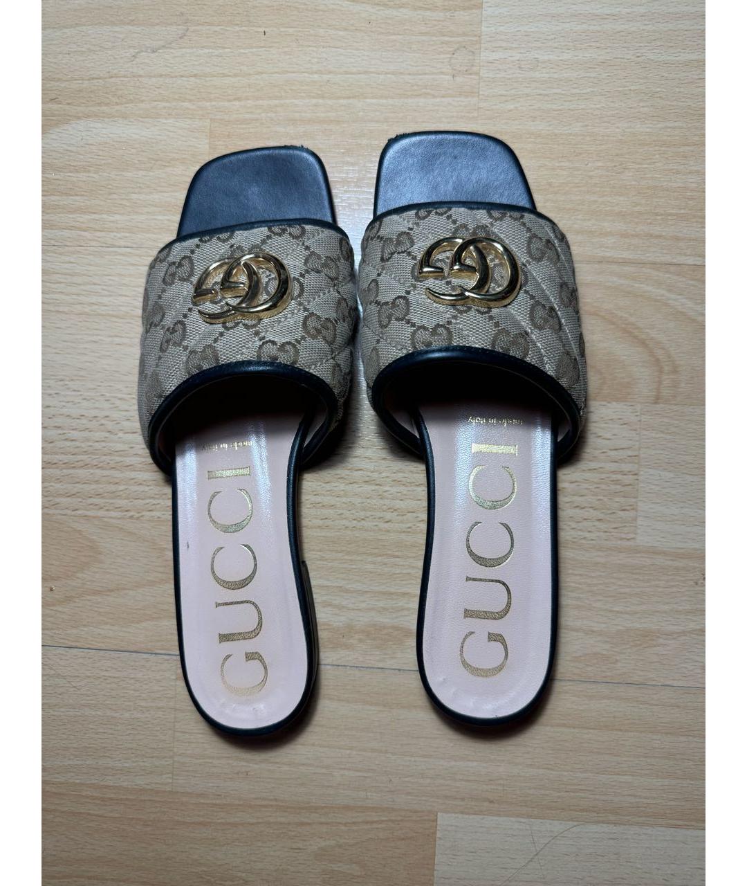 GUCCI Коричневые кожаные шлепанцы, фото 2