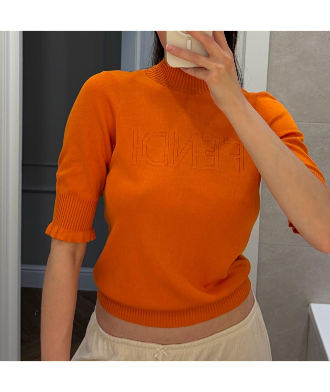 FENDI Оранжевая вискозная водолазка, фото 4