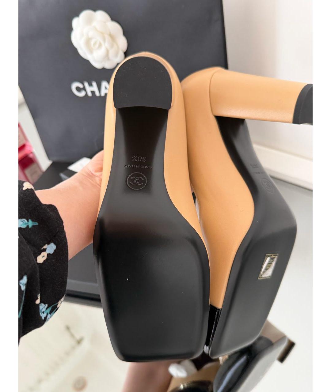 CHANEL Бежевые кожаные туфли, фото 4