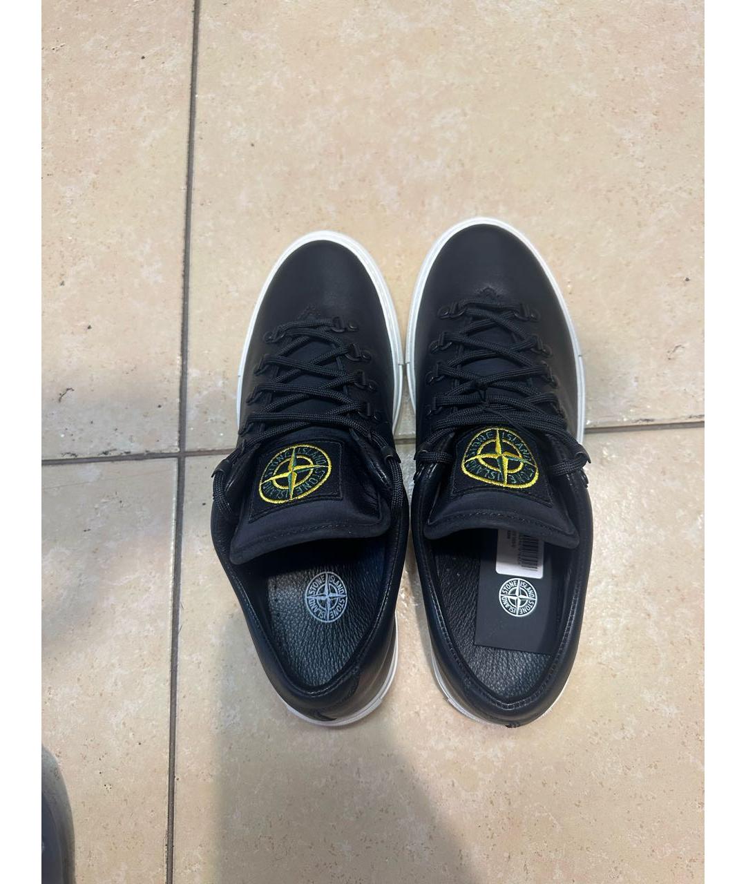 STONE ISLAND Черные кожаные низкие кроссовки / кеды, фото 3