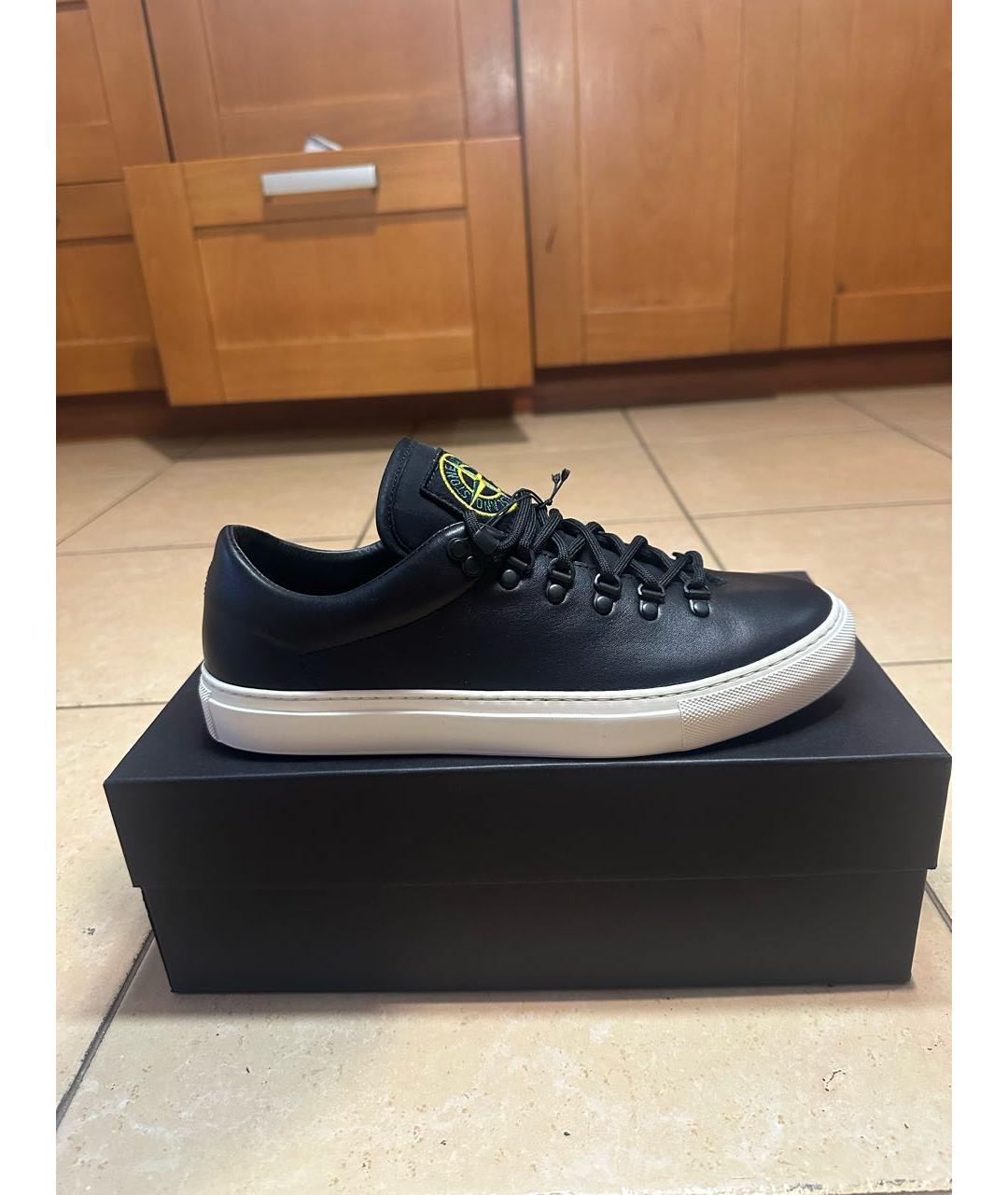 STONE ISLAND Черные кожаные низкие кроссовки / кеды, фото 5