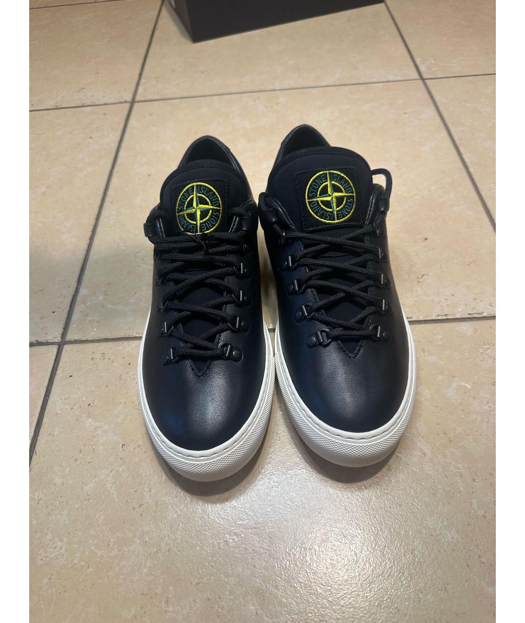 STONE ISLAND Черные кожаные низкие кроссовки / кеды, фото 2