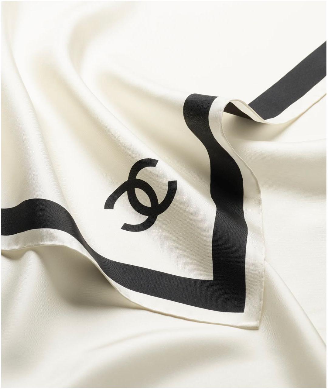 CHANEL Белый шелковый платок, фото 3