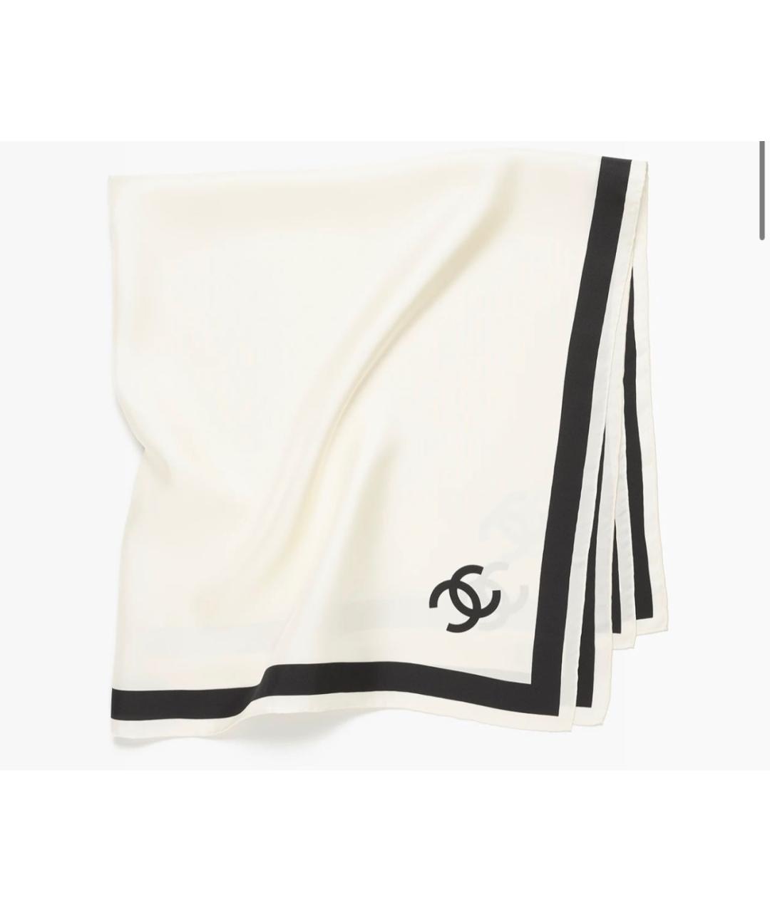 CHANEL Белый шелковый платок, фото 2