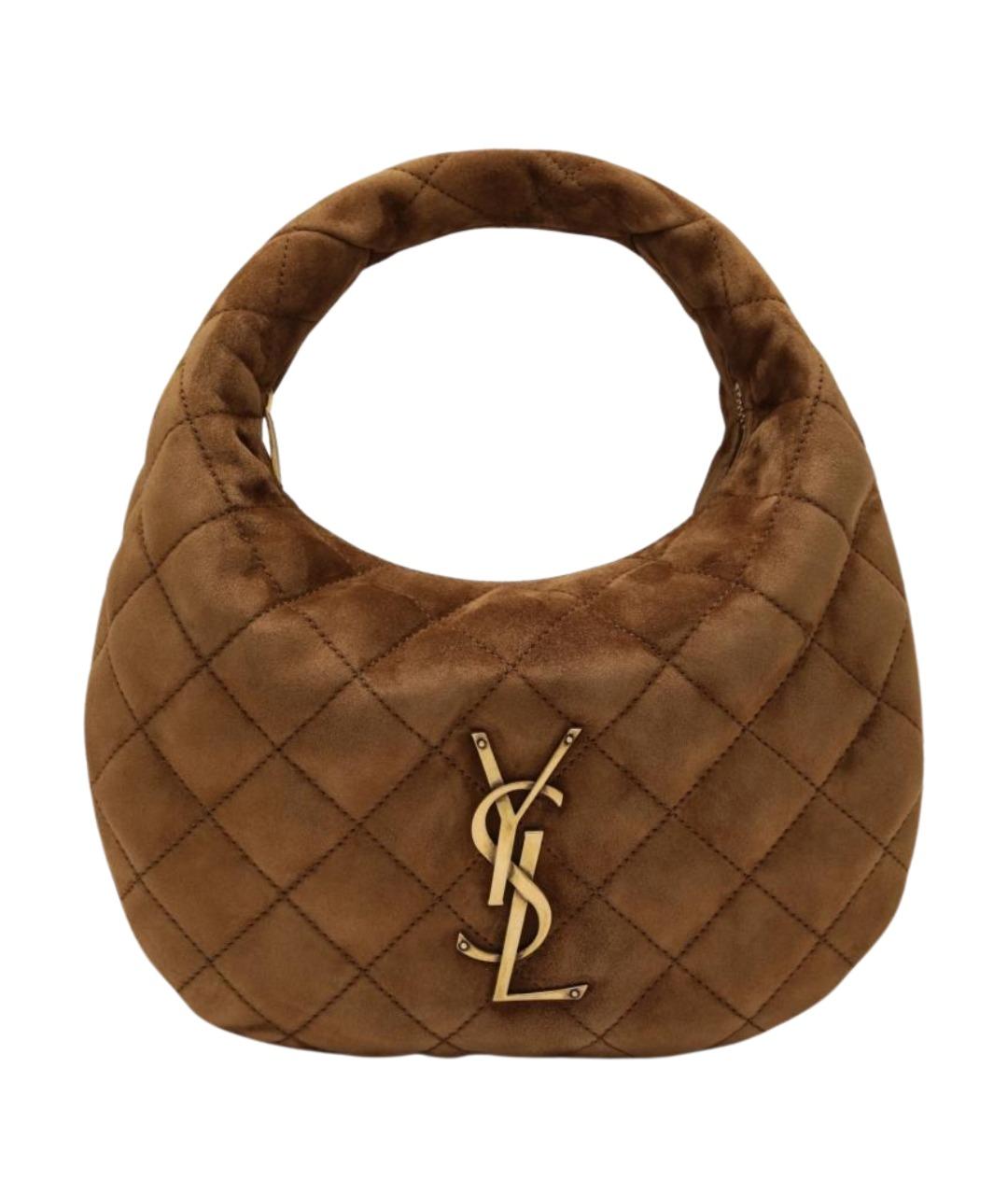 SAINT LAURENT Коричневая замшевая сумка через плечо, фото 1