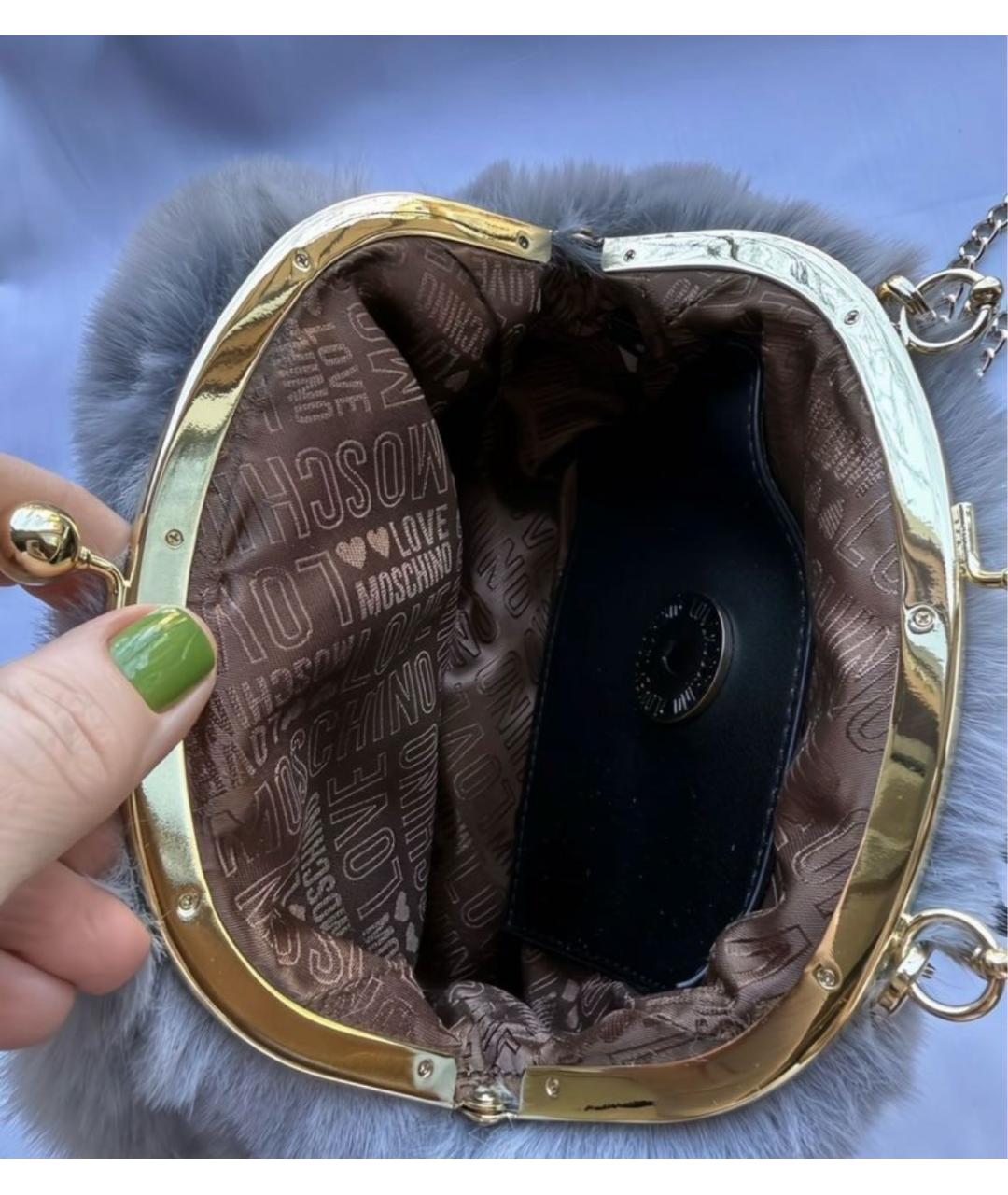 MOSCHINO Серая меховая сумка с короткими ручками, фото 8