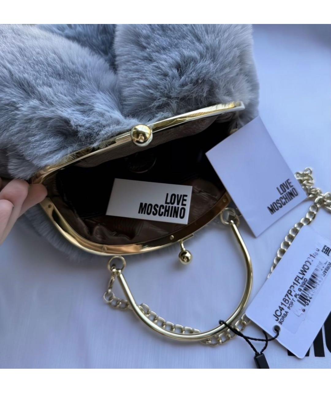 MOSCHINO Серая меховая сумка с короткими ручками, фото 4