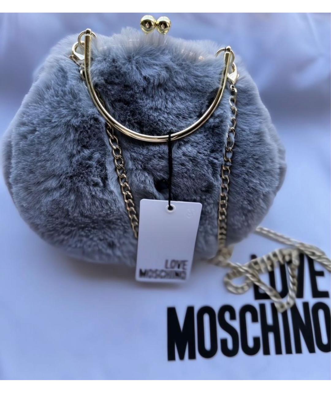 MOSCHINO Серая меховая сумка с короткими ручками, фото 3